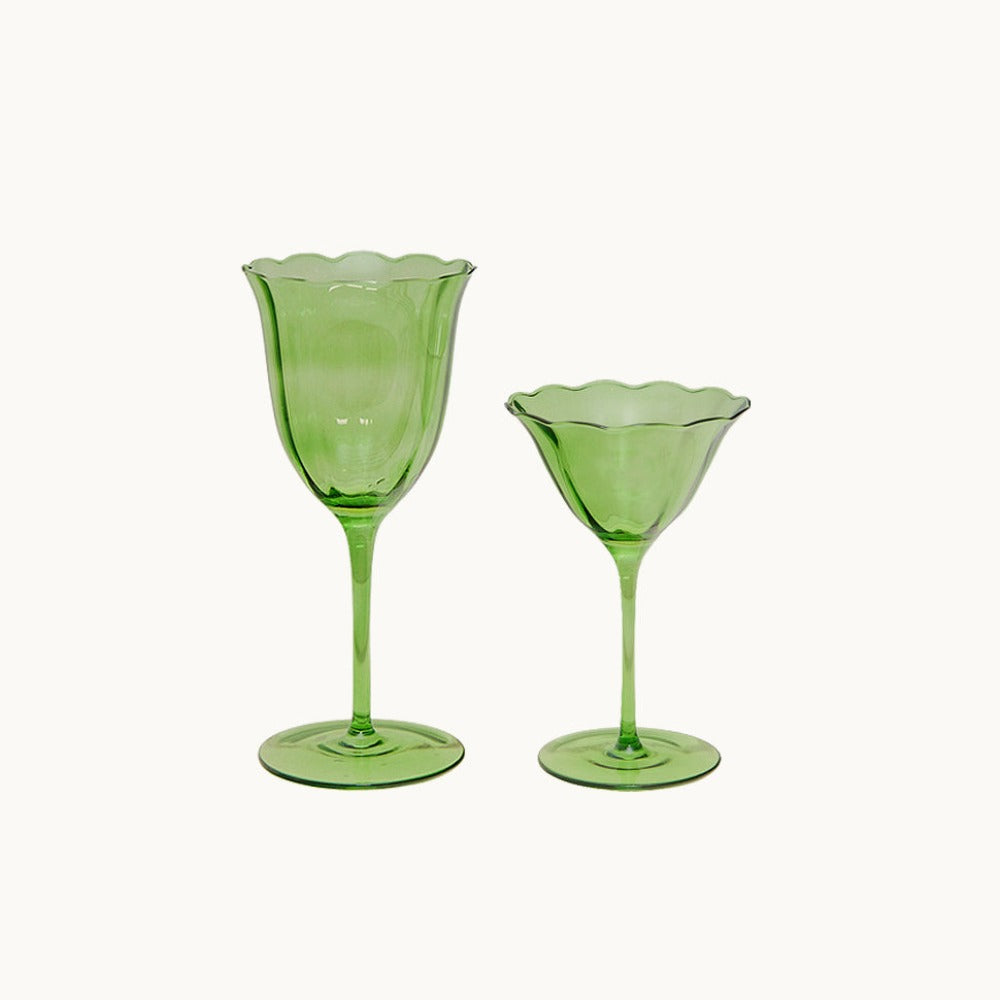 S/4 Lily Green Handblown Water Glasses