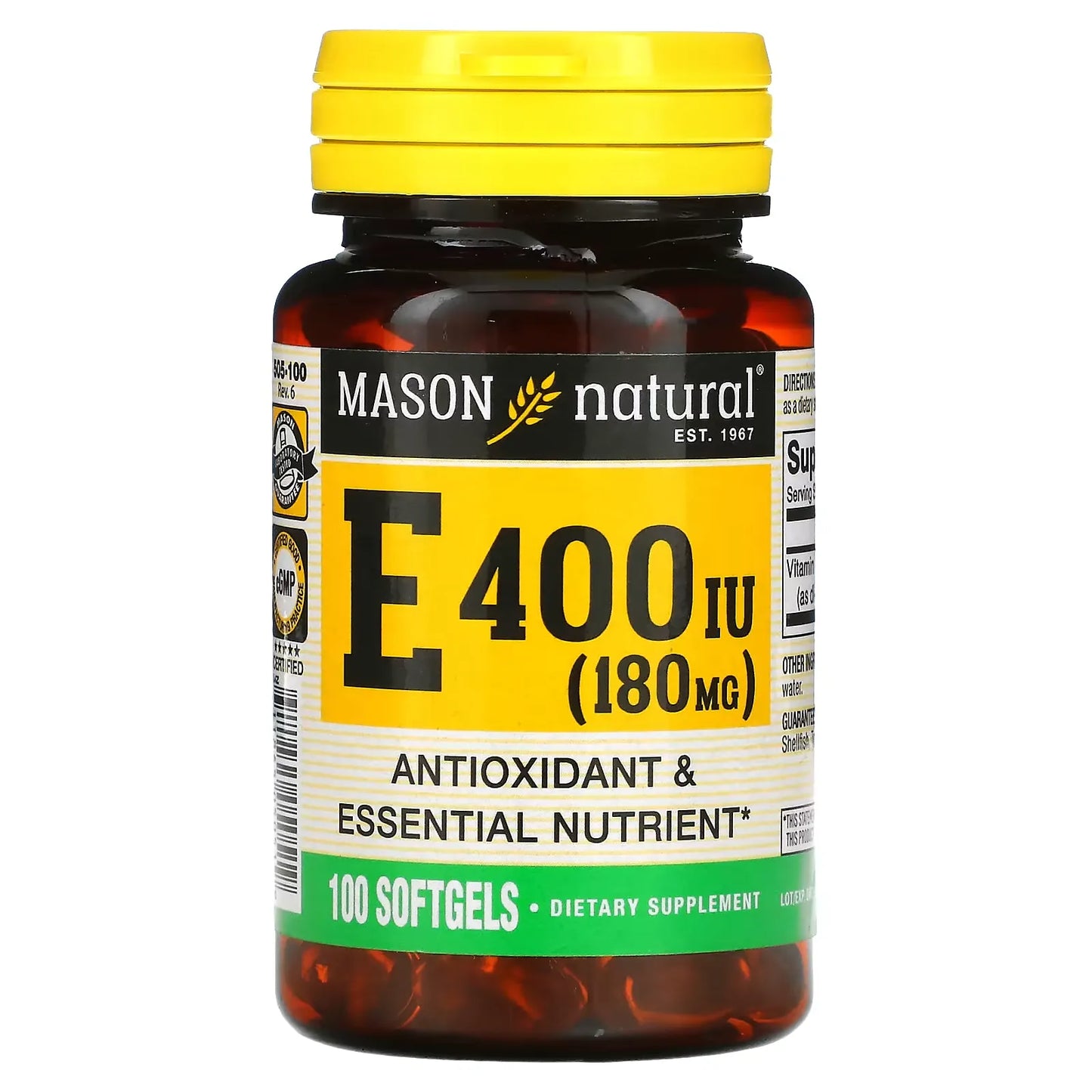 Mason Natural Vitamin E, 180 Mg (400 IU), 100 Softgels