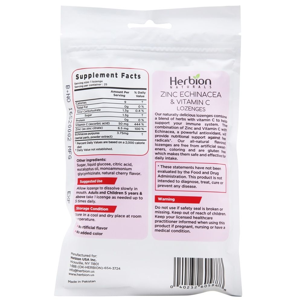 Herbion Naturals Zinc, Echinacea & Vitamin C Lozenges With Natural Cherry Flavor