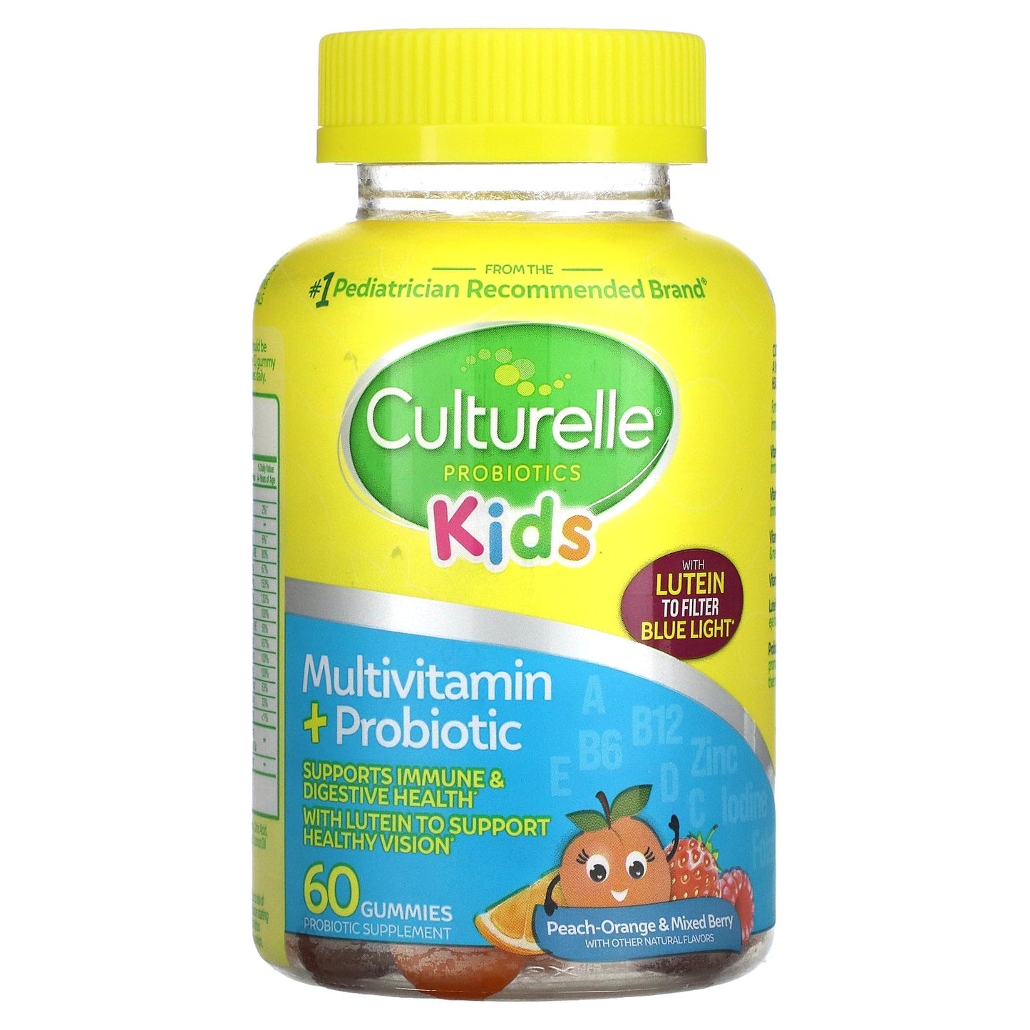 Culturelle Kids Multivitamin + Probiotic Gummies, Digestive + Immune Support Peach-Orange & Mixed Berry Flavor