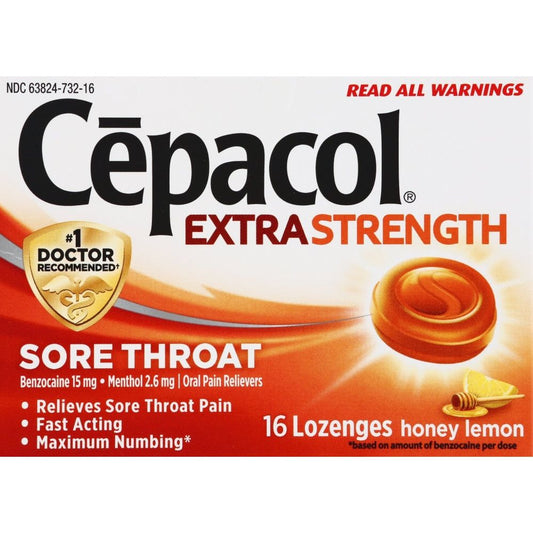 Cepacol Extra Strength Sore Throat Relief Lozenges, 16 Count, Honey Lemon Flavor