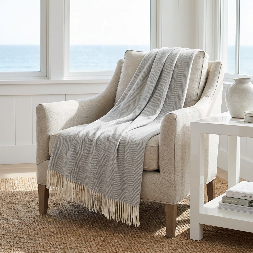 Southampton Home Merino Wool Herringbone Throw (Silver)