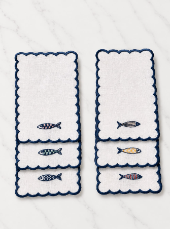 Sardines Cocktail Napkins (Set of 6) with Acrylic Gift Box