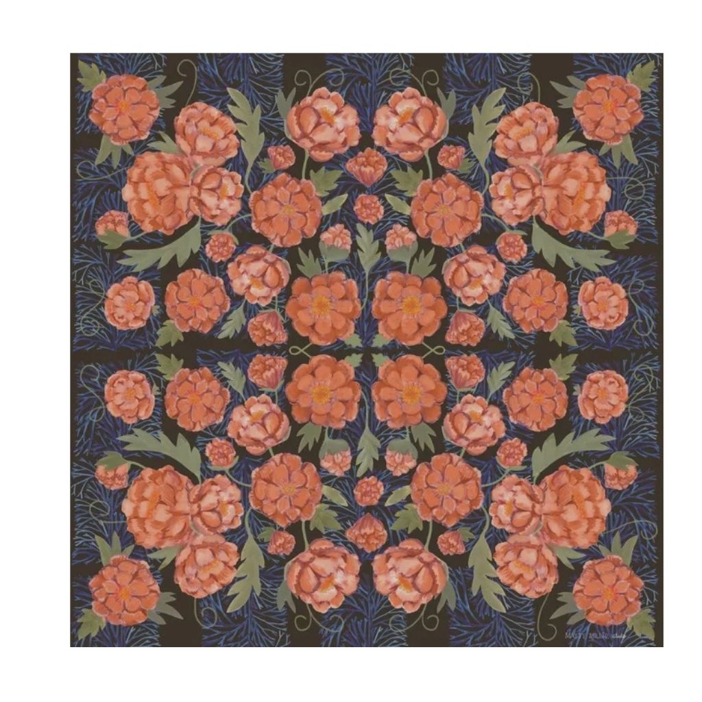 100% Silk Scarf: Guadalupe - Dark Floral Pattern