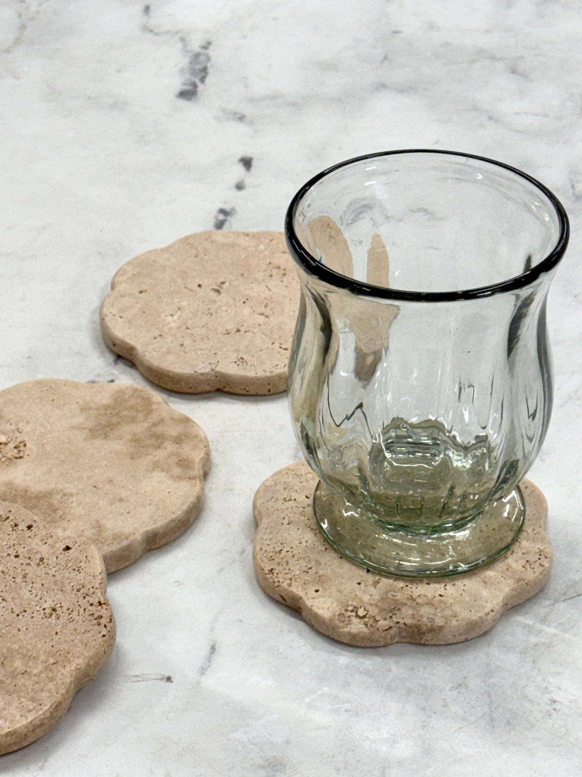 Scalloped Travertine Coaster, Set of 4