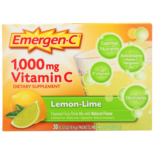 Alacer Emergen-C 1000 Mg Vitamin C Fizzy Drink Mix, Lemon Lime - 30 Packets
