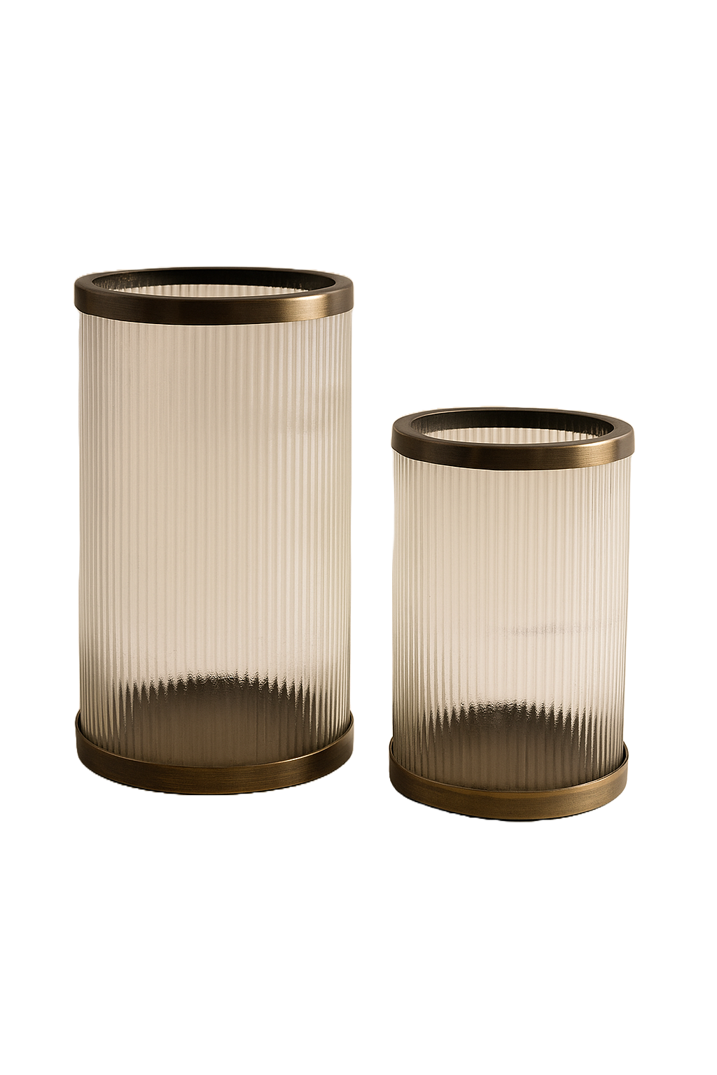 Raíz Studio Vetra Hurricane Holder with Ribbed Glass & Antique Brass Base