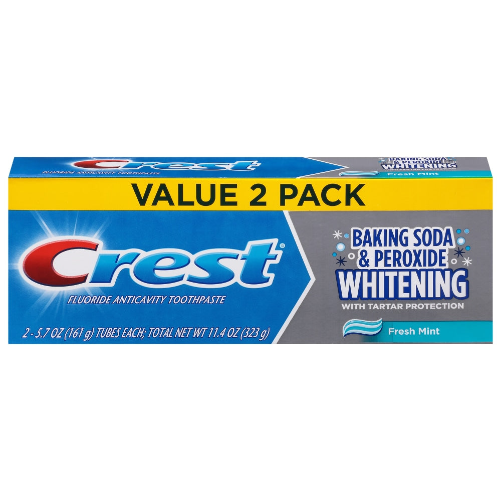 Crest Baking Soda & Peroxide Whitening Fluoride Anticavity Fresh Mint Toothpaste Value 2 Pack