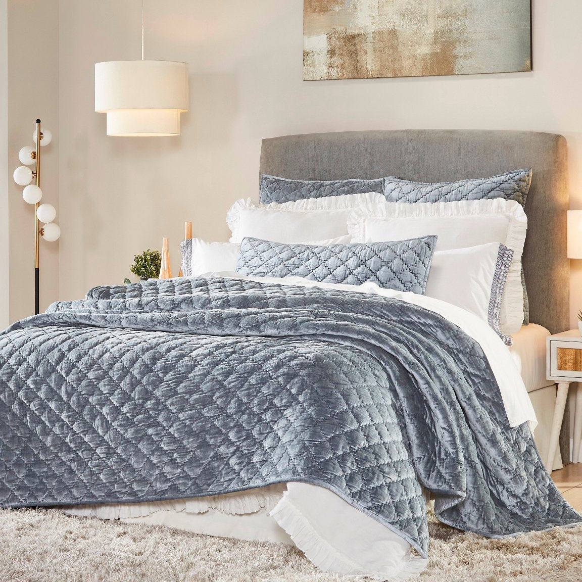 Clermont Diamond Velvet Quilt - Clearance