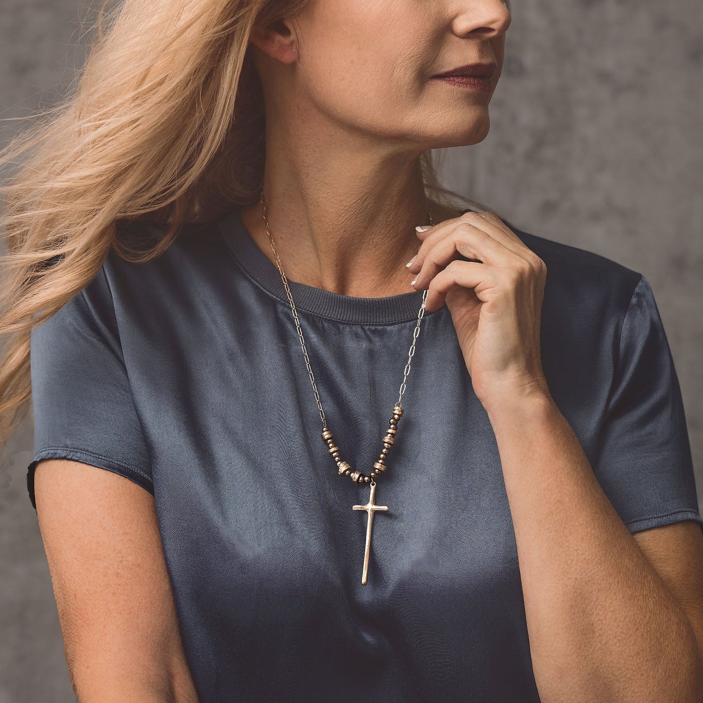 Grounded Bronze Cross Necklace