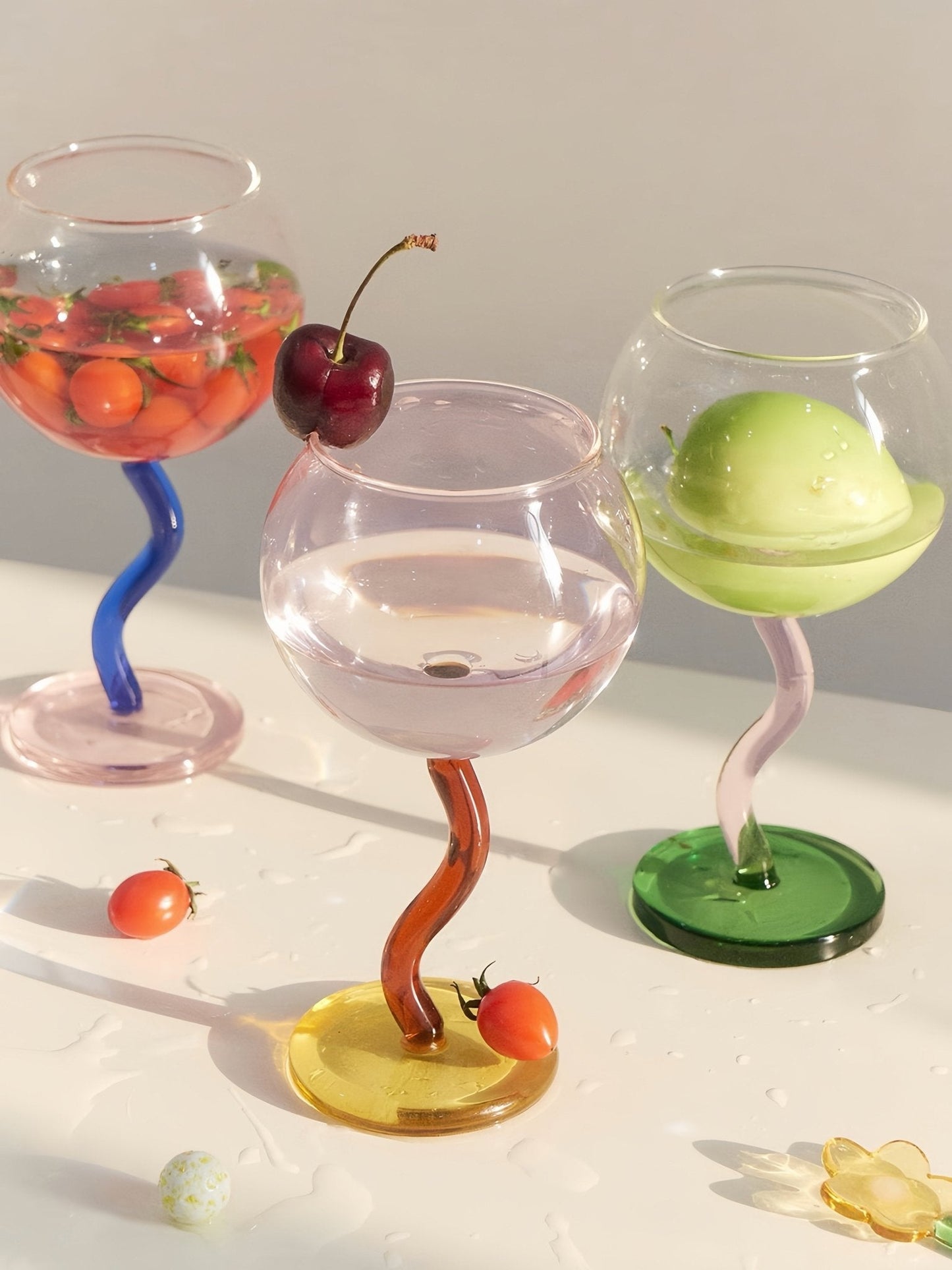 Handblown Bubble Wine Glass - Retro Whimsical Eclectic Wavy Stemmed Goblets