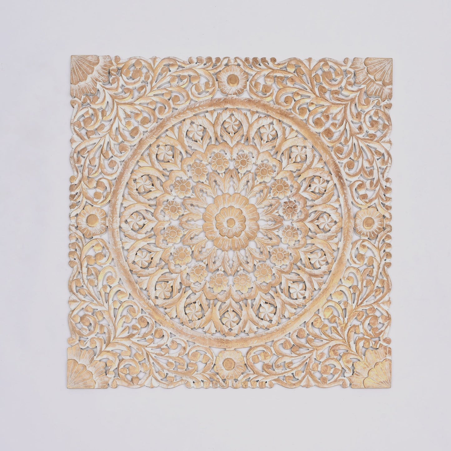 Wooden Floral Hand Carved Mandala Square Wall Decor