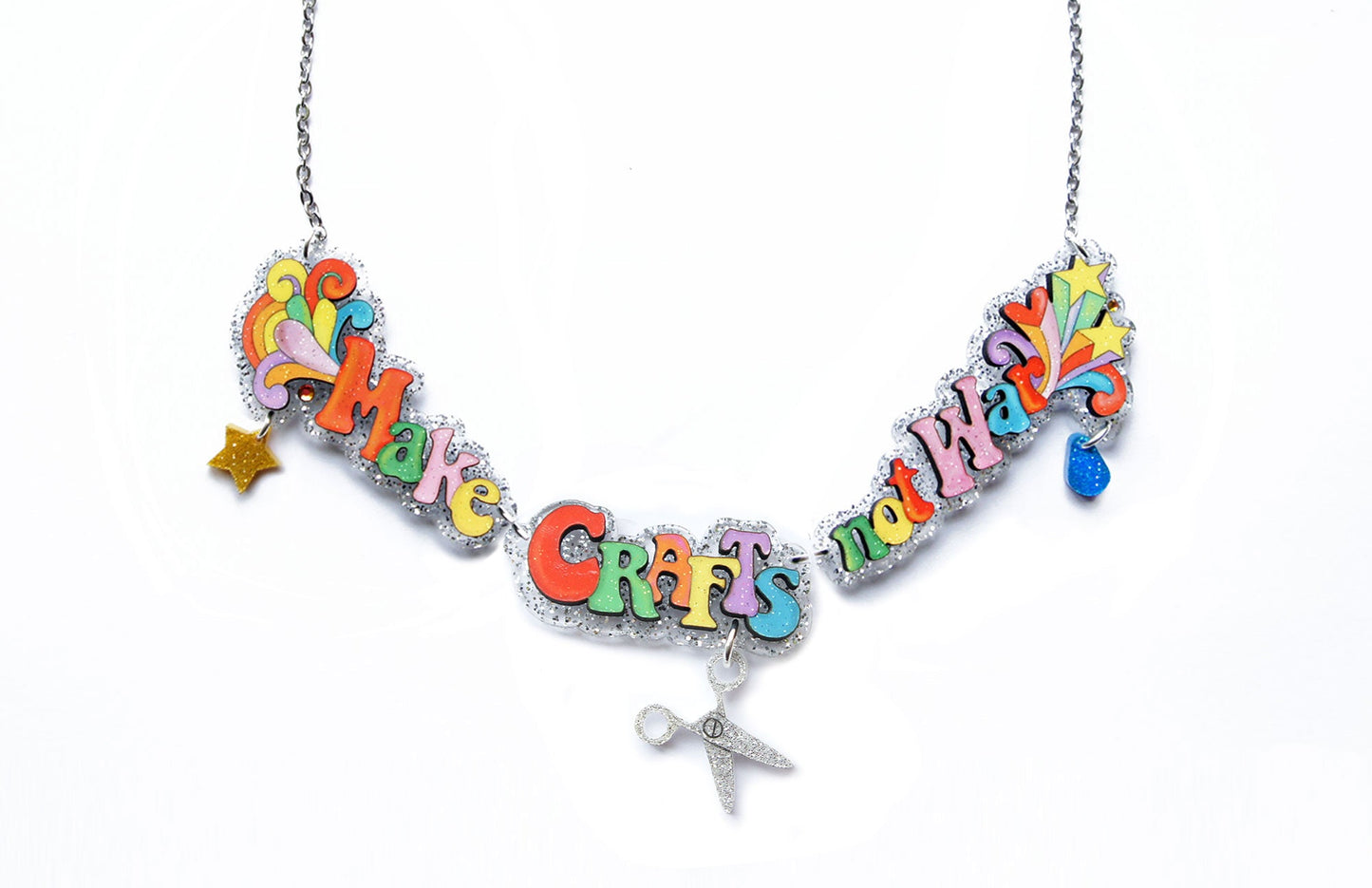 Make Tea Not War Necklace by Laliblue – Retro Statement Necklace Vintage Inspired