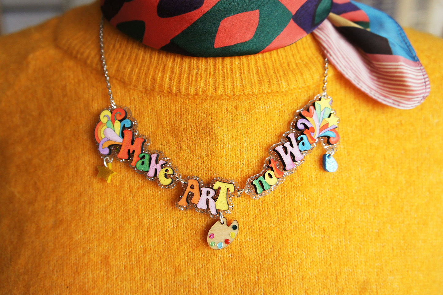 Make Love Not War Necklace by Laliblue – Retro Statement Necklace Vintage Inspired