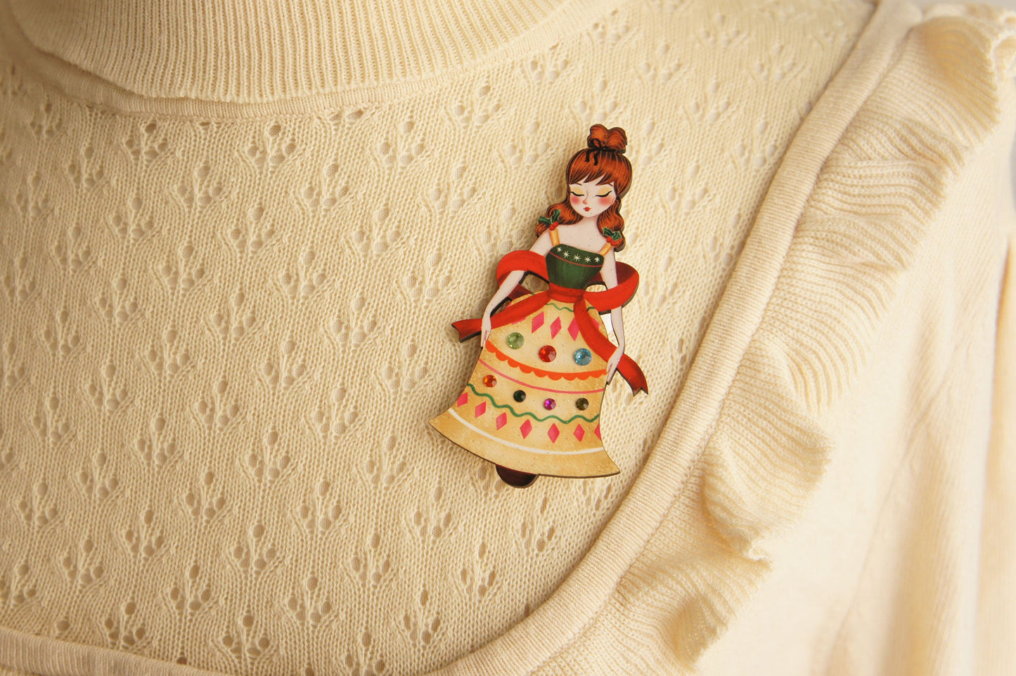 Christmas Bell Girl Brooch by Laliblue