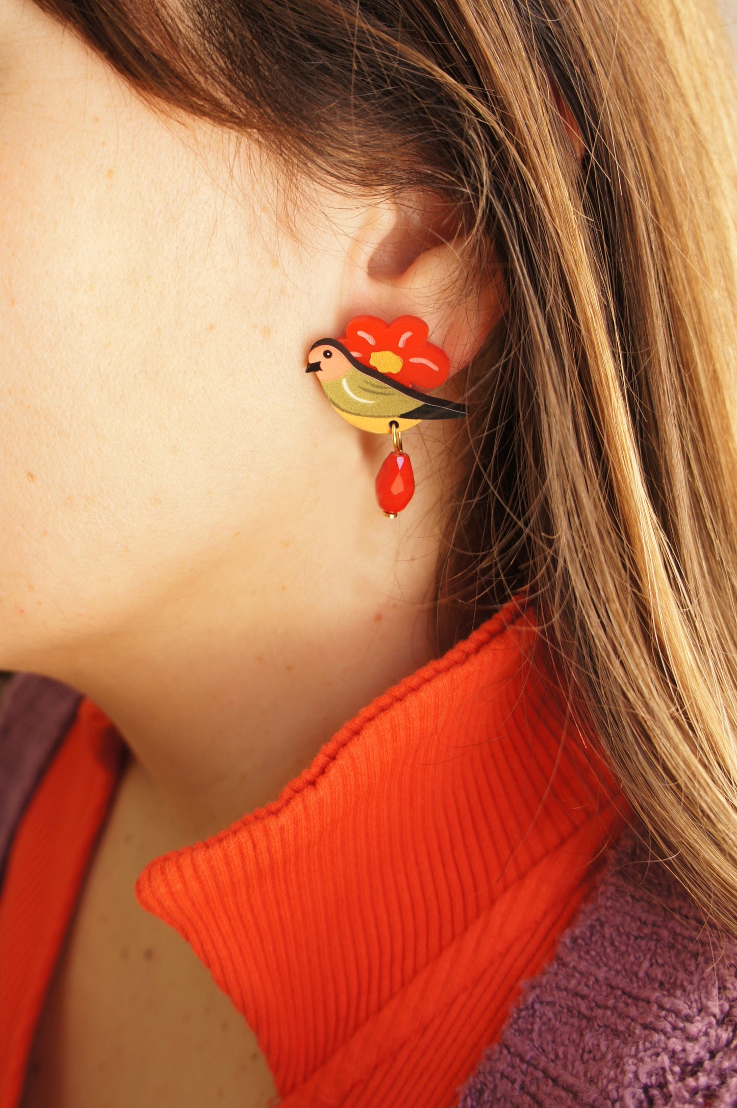 Bird and Flower Earrings by Laliblue