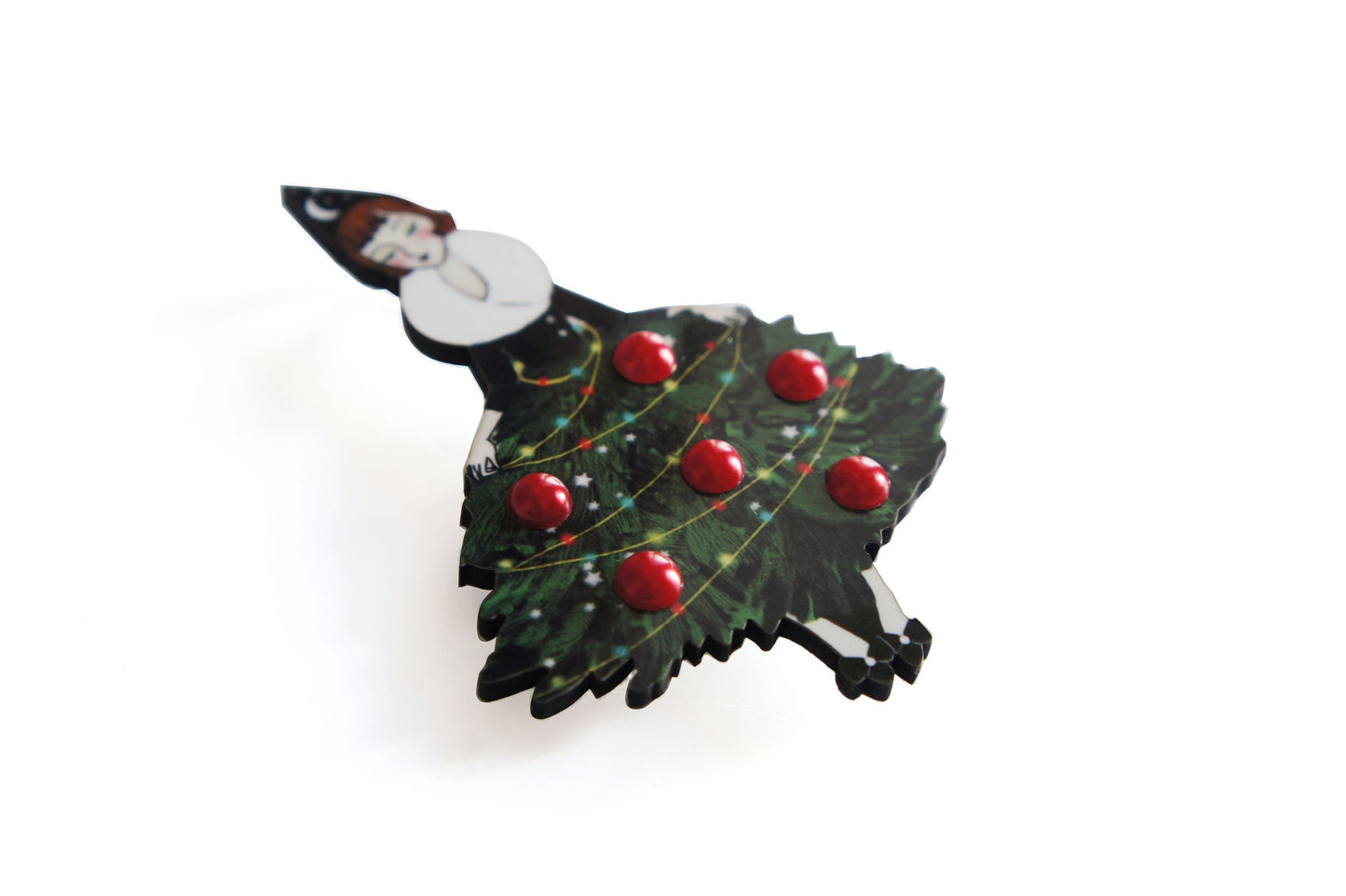 Girl with Christmas Tree Dress Brooch by Laliblue
