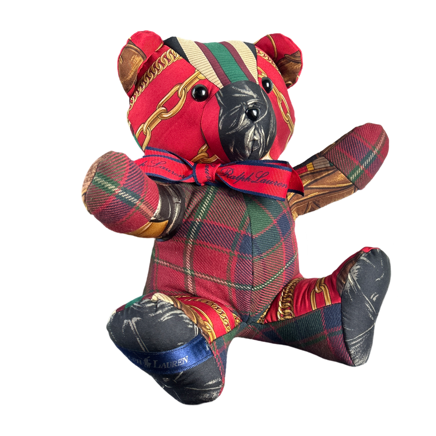 Equestrian Vintage Silk Scarf Patchwork Teddy Bear