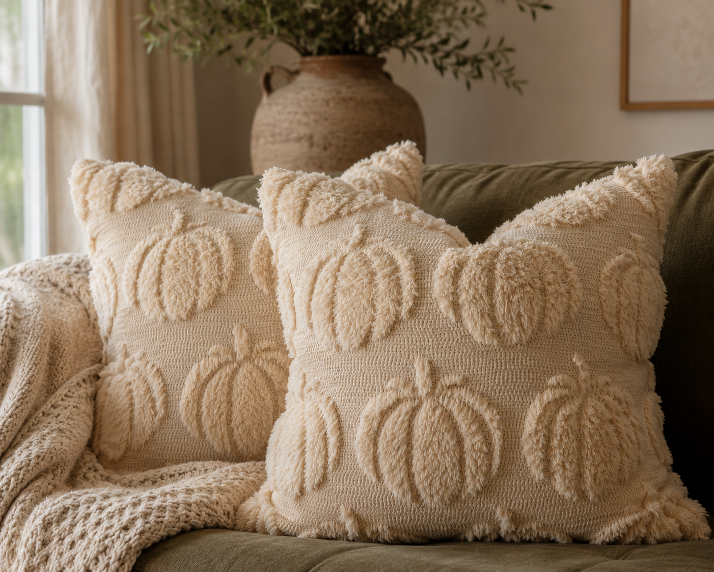 Beige Pumpkin Pillow Cover