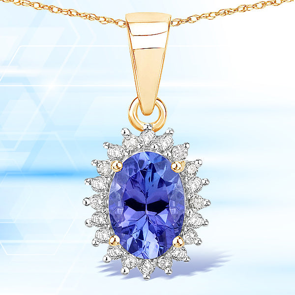 0.86 Carat Genuine Tanzanite and White Diamond 14K Yellow Gold Pendant