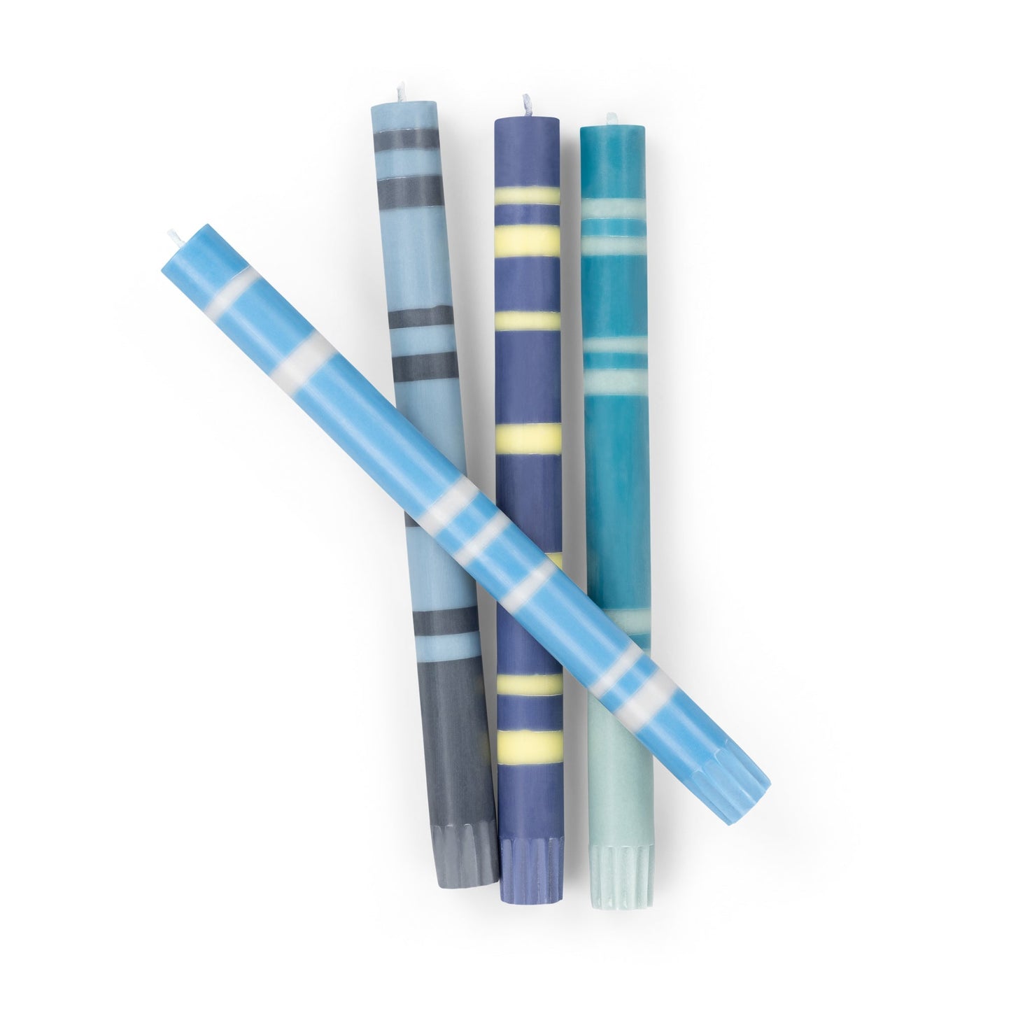 S/4 Striped Dinner Candles in Mixed Blues