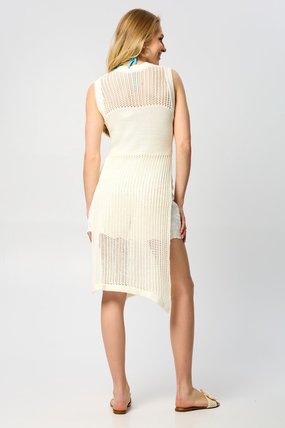 Cotton Crochet Cover Up Split Hem Kaftan