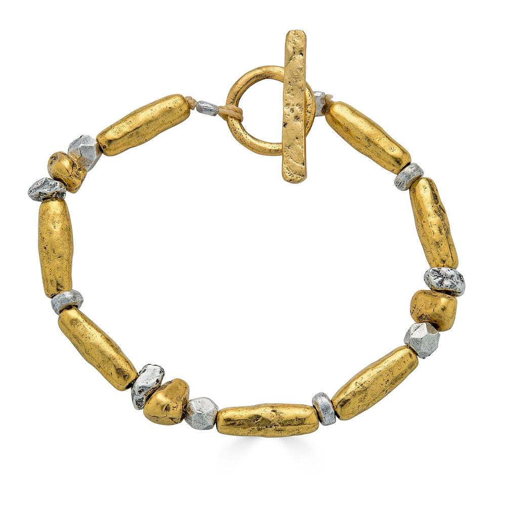 Gold Mixed Metal Organic Bead Bracelet