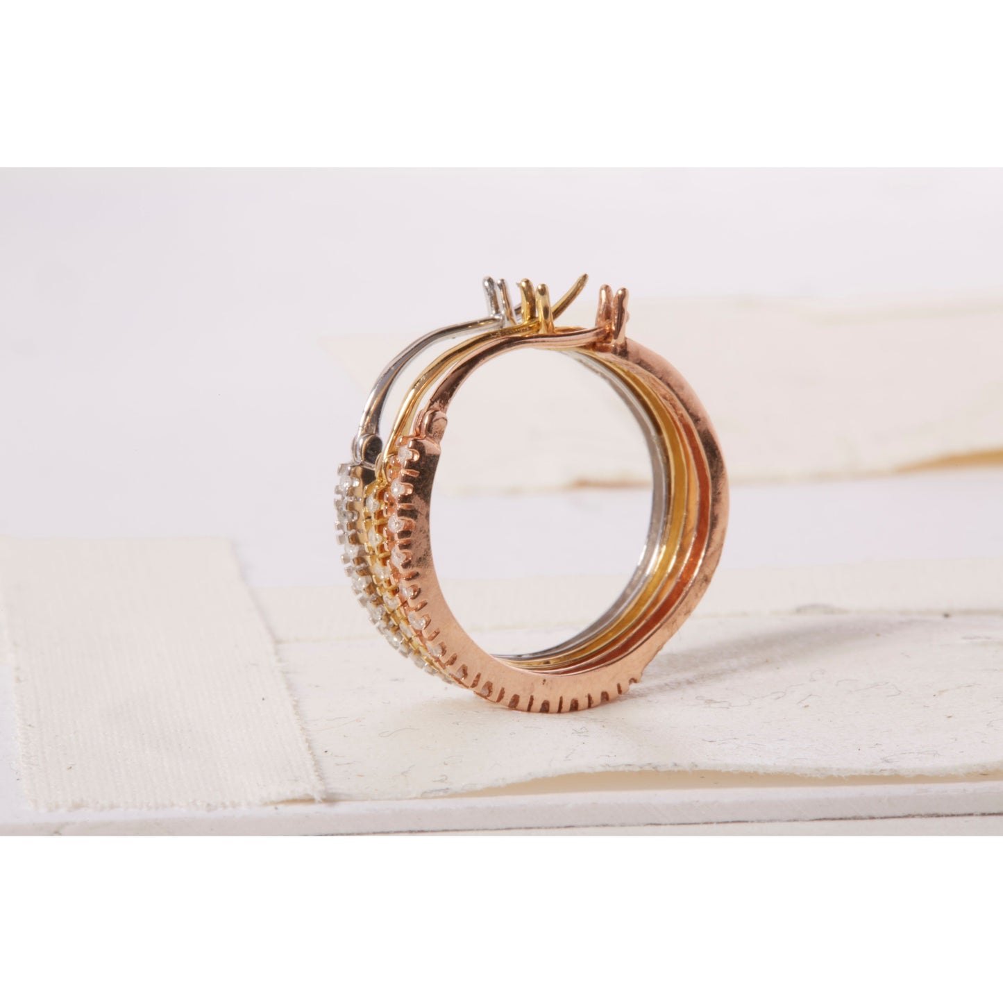 14K Tri-Toned Gold 1/3 Cttw Diamond Triple Hoop Earrings (I-J Color, I2-I3 Clarity) - 22 MM