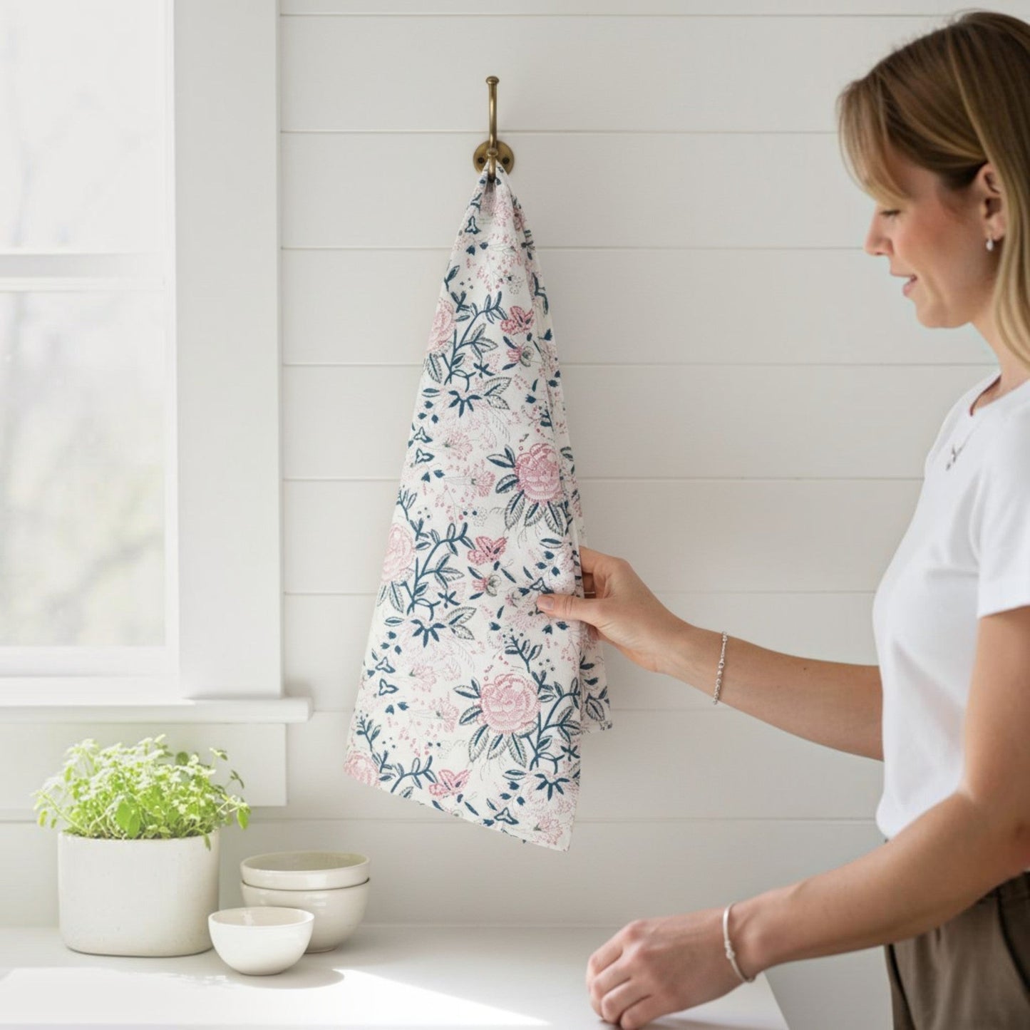 Hand Block Print Kitchen Towel | Extra Large Cotton with Hanging Loop