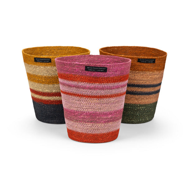 Striped Seagrass Waste Paper Basket in Tuscan / Guardsman Red