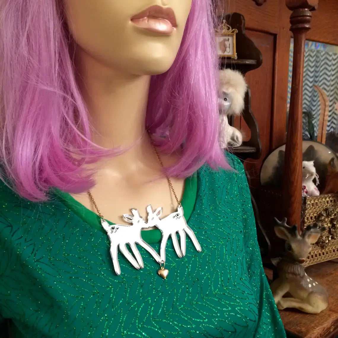 Christmas Fawns Statement Necklace - SILVER