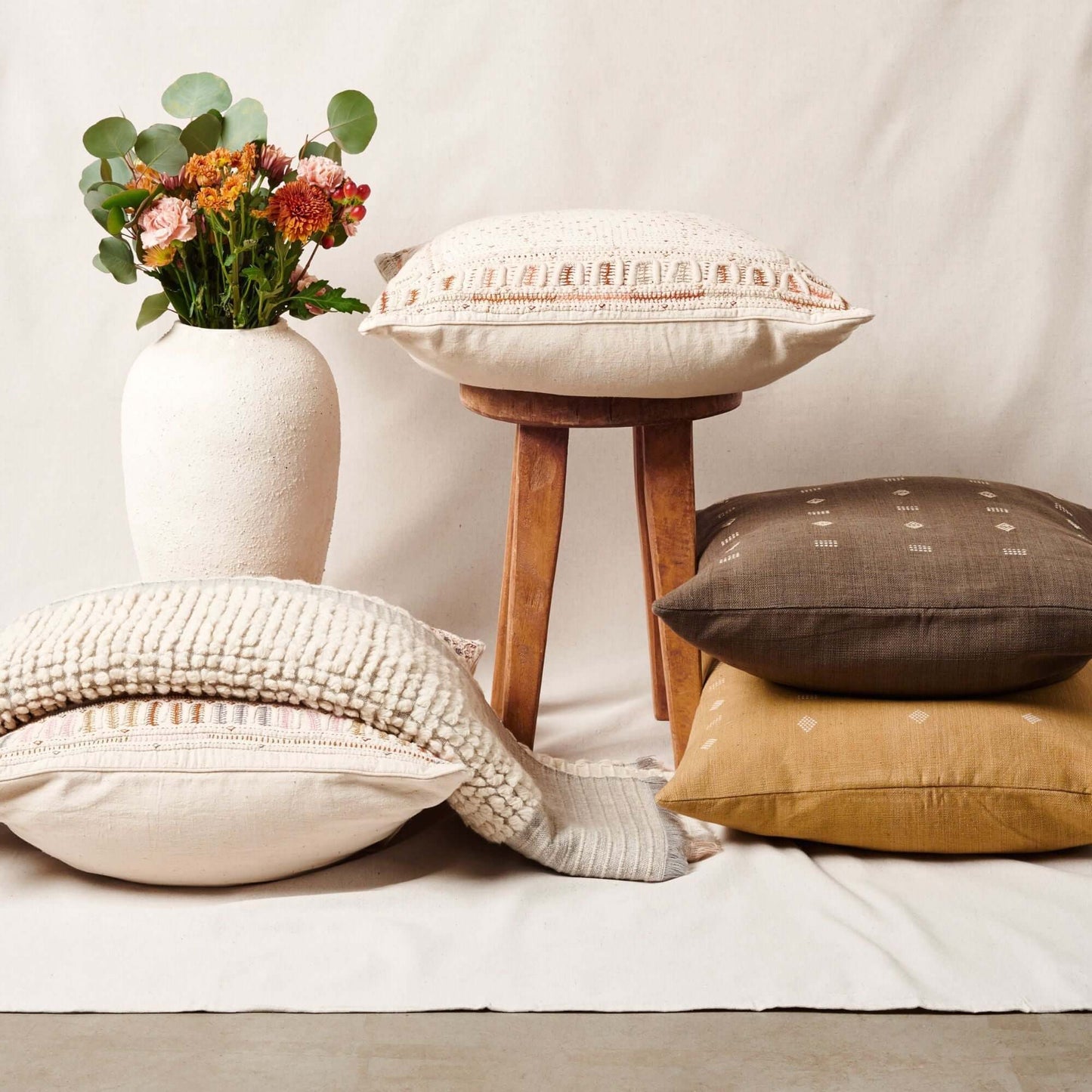 Maze Coral Hand Embroidered Cotton Pillow Cover