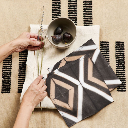 Tisa Black Hand Crafted Shibori Print Cotton Table Napkin ( set of 4 )