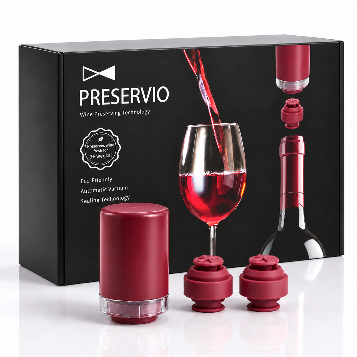 Preservio Automatic Wine Preservation Pump + Bonus 2 Silicone Stoppers
