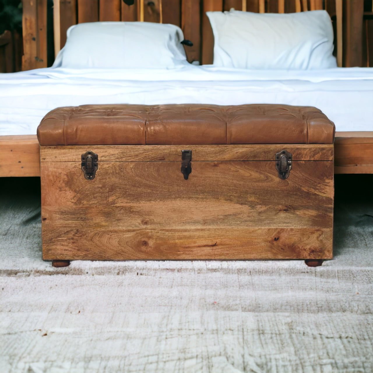Solid Wood Buffalo Hide Oak-ish Storage Trunk