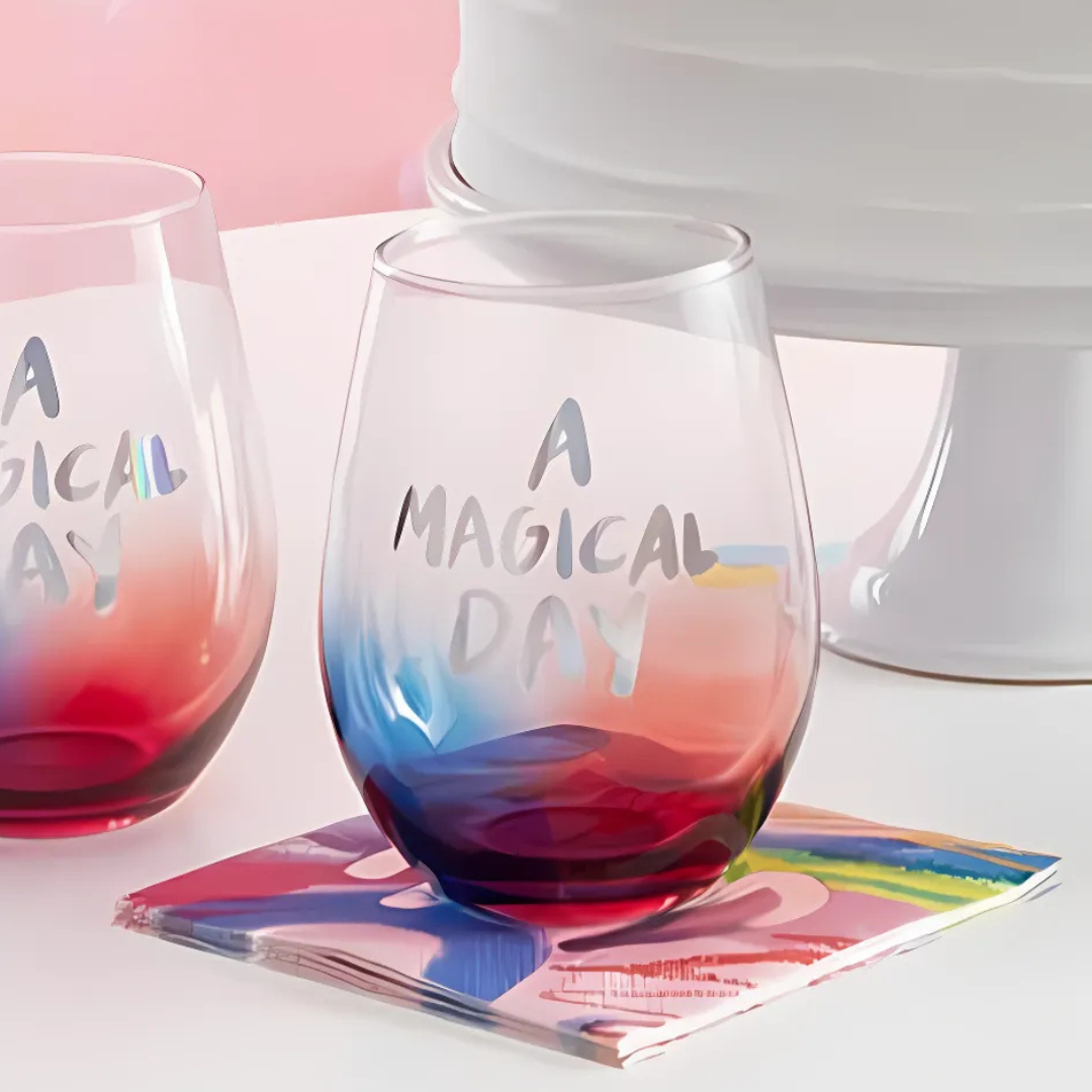 A Magical Day Stemless Wine Glass in Tinted Multicolored | 20oz