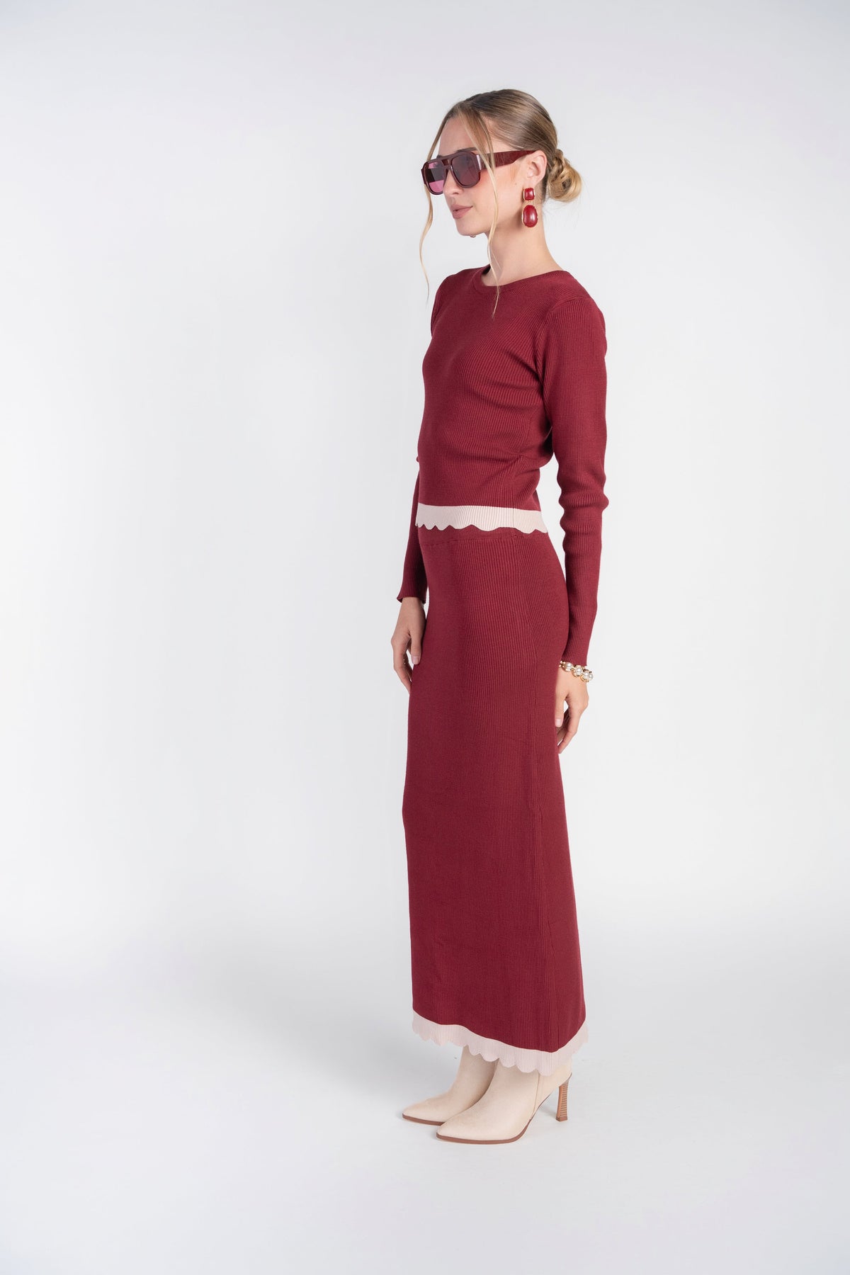 Scalloped Knit Top- Bordeaux
