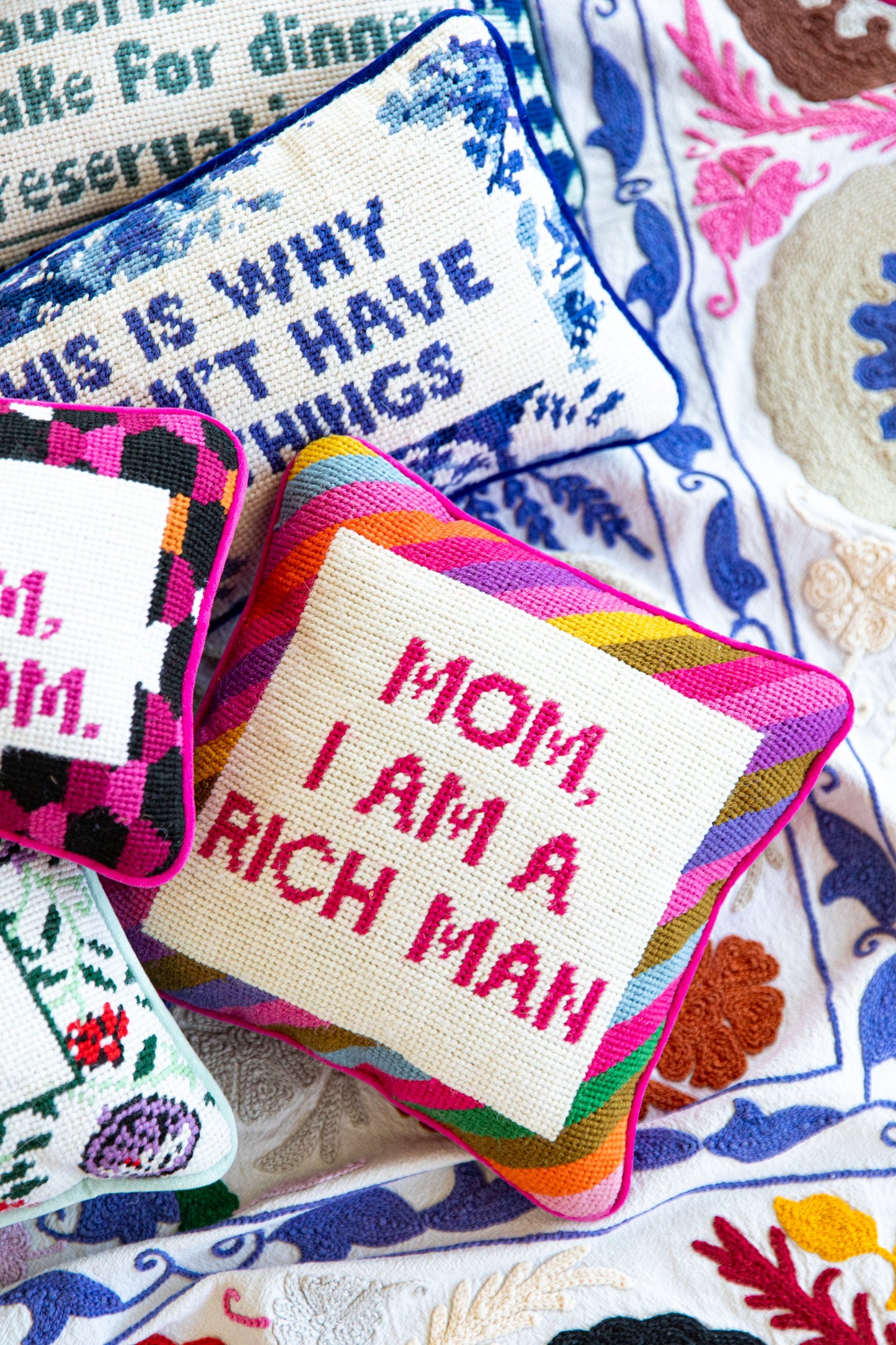 Rich Man Needlepoint Pillow - Osadia Concept Store