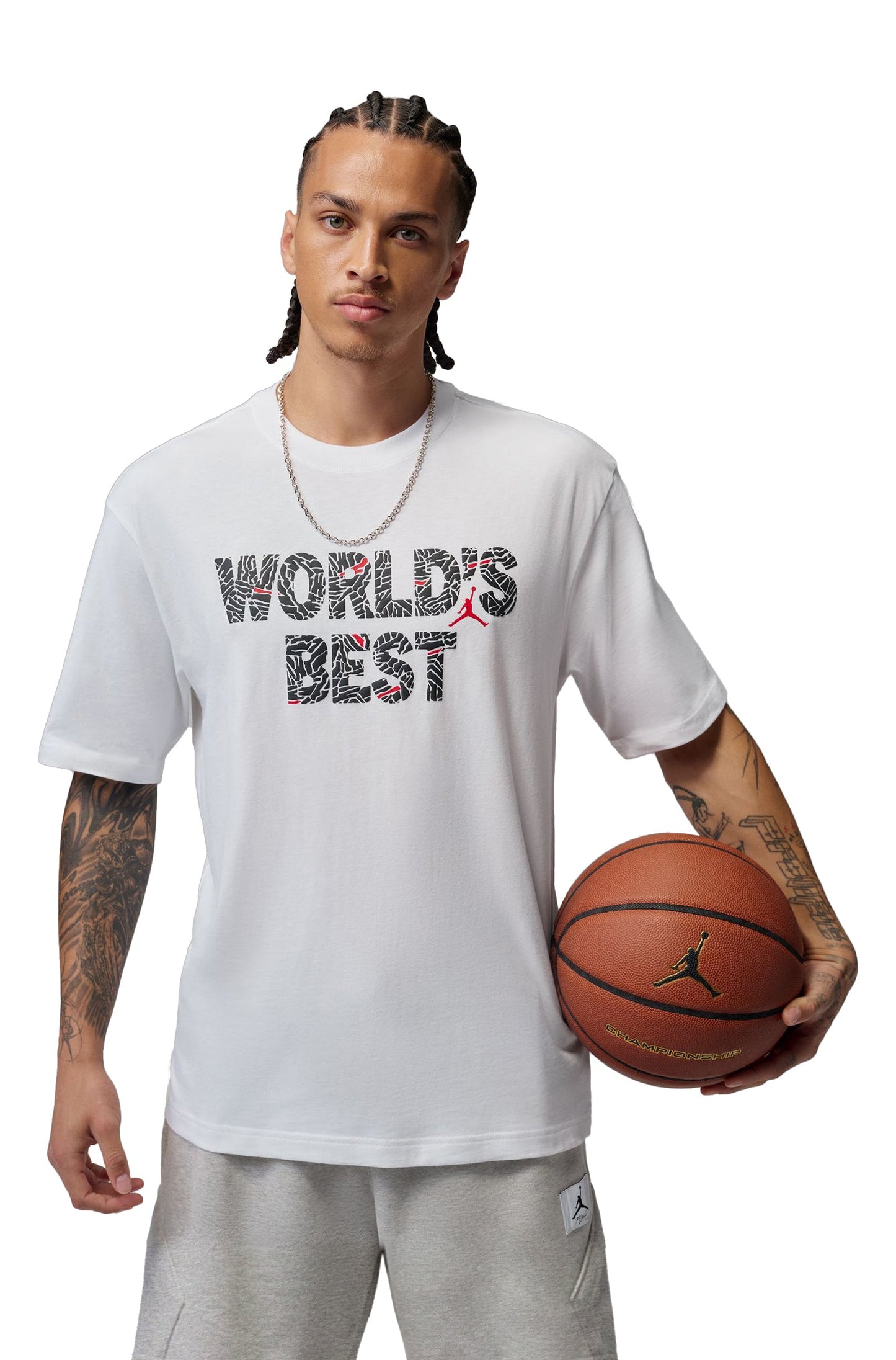 Air Jordan Mens World Best Tee - White/University Red