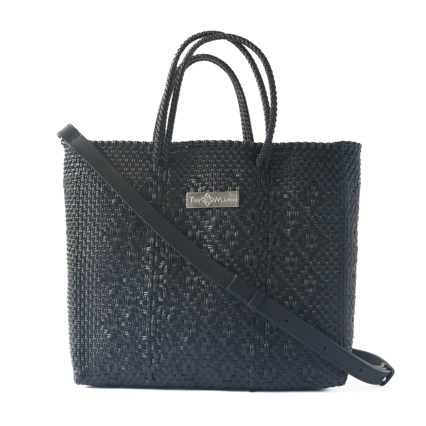 All Black Large Woven Crossbody Bag