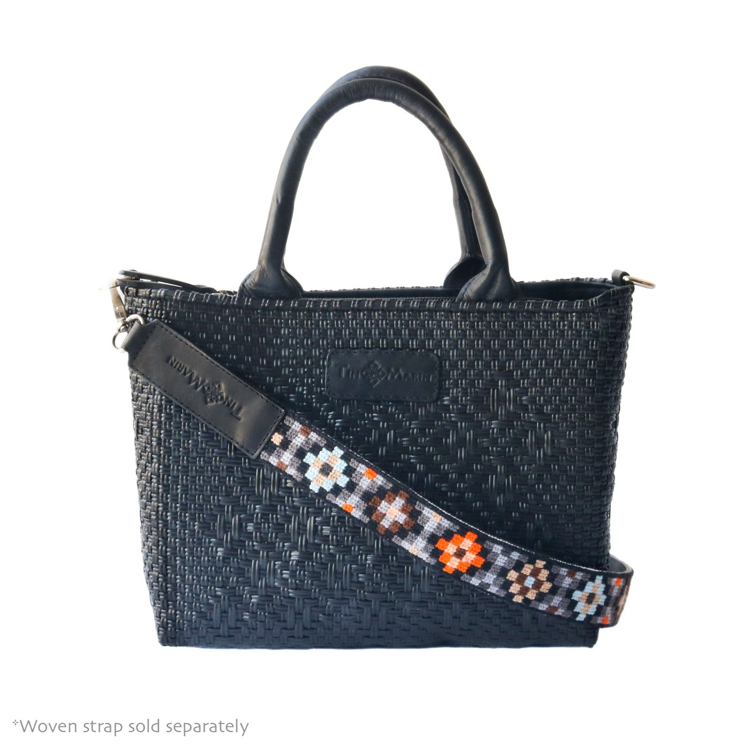 All Black Small Woven Crossbody Bag - Black Leather