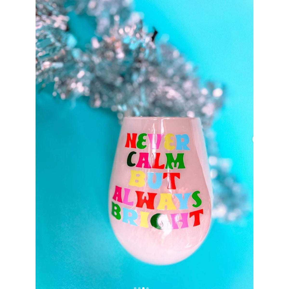 Always Bright Jumbo Stemless Wine Glass in Pink Tinted Glass | Pastel Christmas Holiday | 30 oz. Holds an Entire Bottle of Wine!