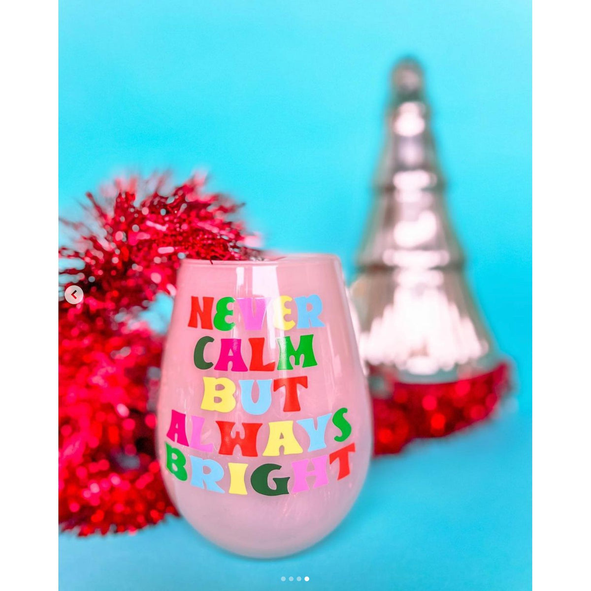 Always Bright Jumbo Stemless Wine Glass in Pink Tinted Glass | Pastel Christmas Holiday | 30 oz. Holds an Entire Bottle of Wine!