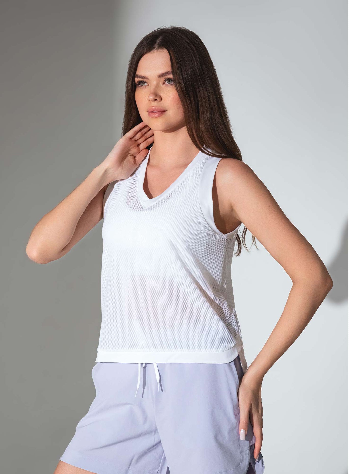 Baila V Neck Tank - Technical Athletic Tank with High-Low Hem