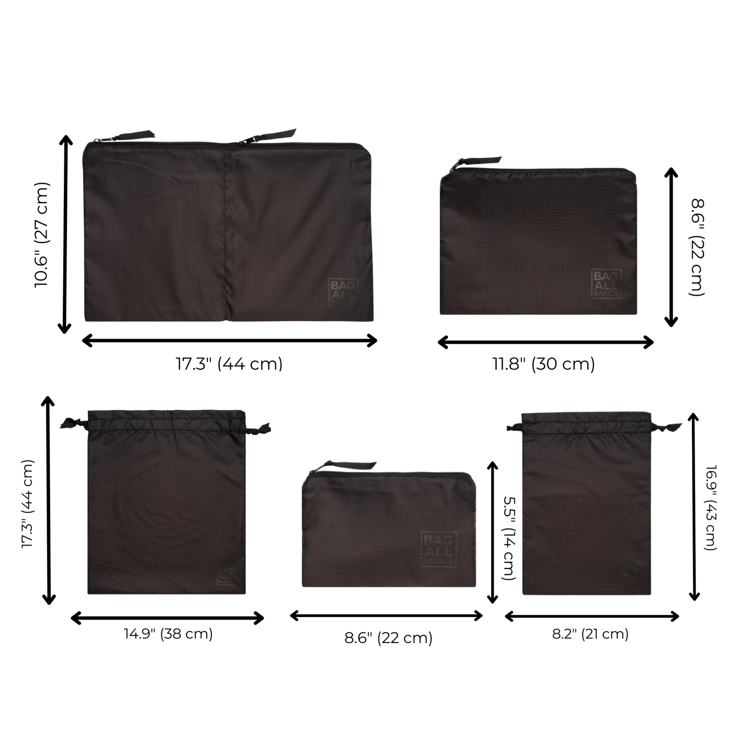 Packing Bags Set in Recycled Nylon, 5-pack, Black - Osadia Concept Store