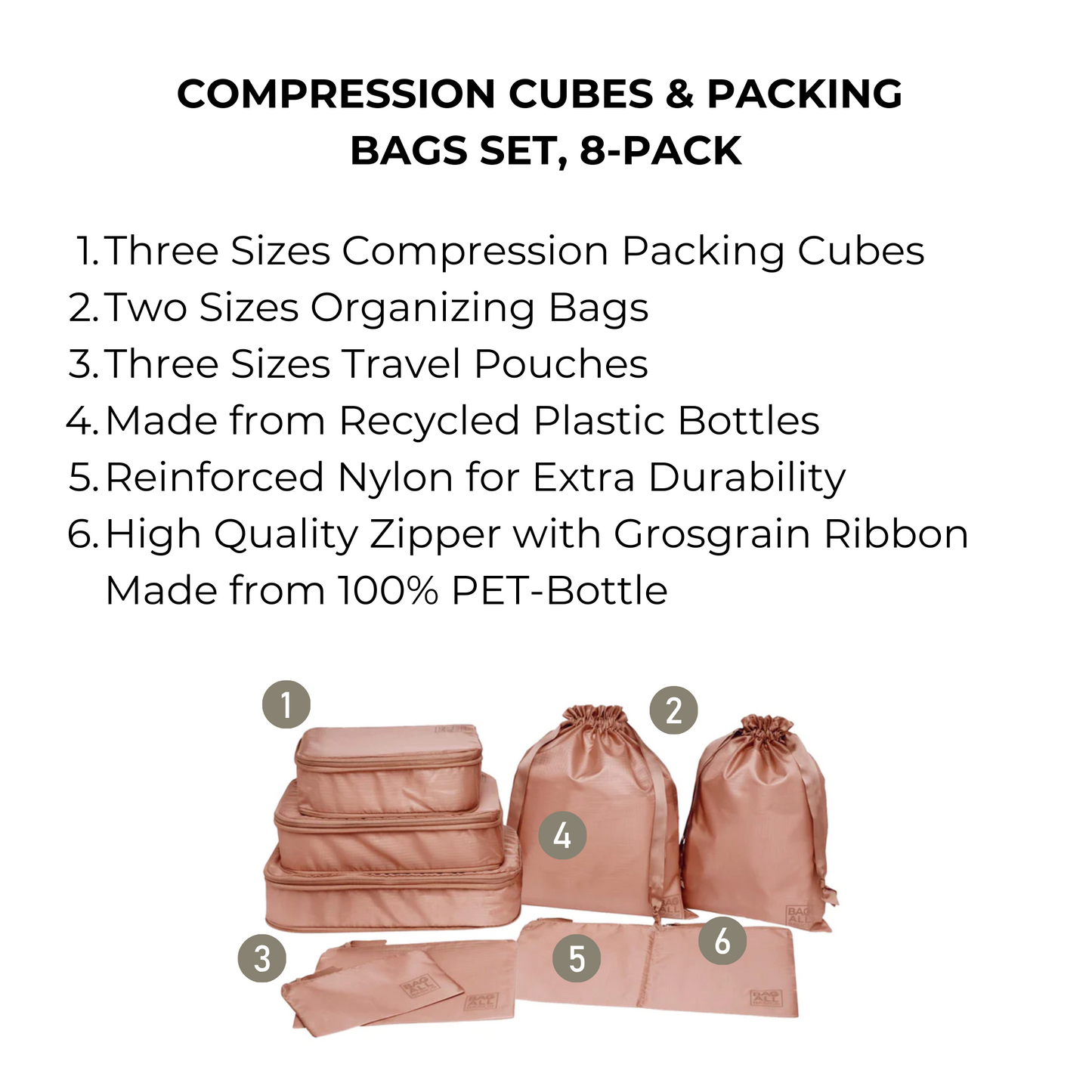 Compression Cubes & Packing Bags Set, 8-pack, Pink/Blush