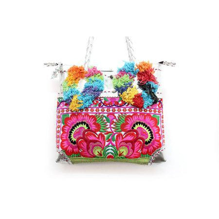 Bonita Vintage Leather Pompom Shoulder Bag - Thailand