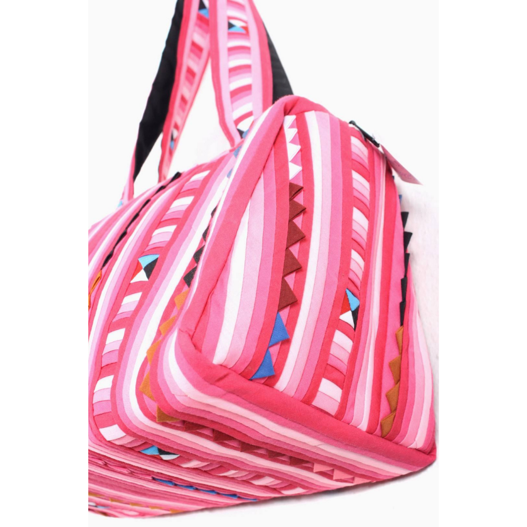 Karen Hill‑Tribe Pink Striped Shoulder Bag — Handwoven Fair‑Trade - Thailand