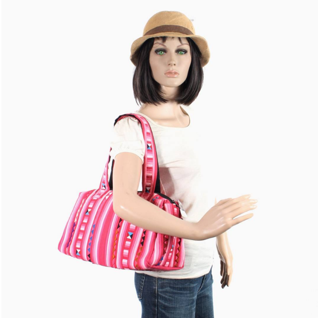 Karen Hill‑Tribe Pink Striped Shoulder Bag — Handwoven Fair‑Trade - Thailand