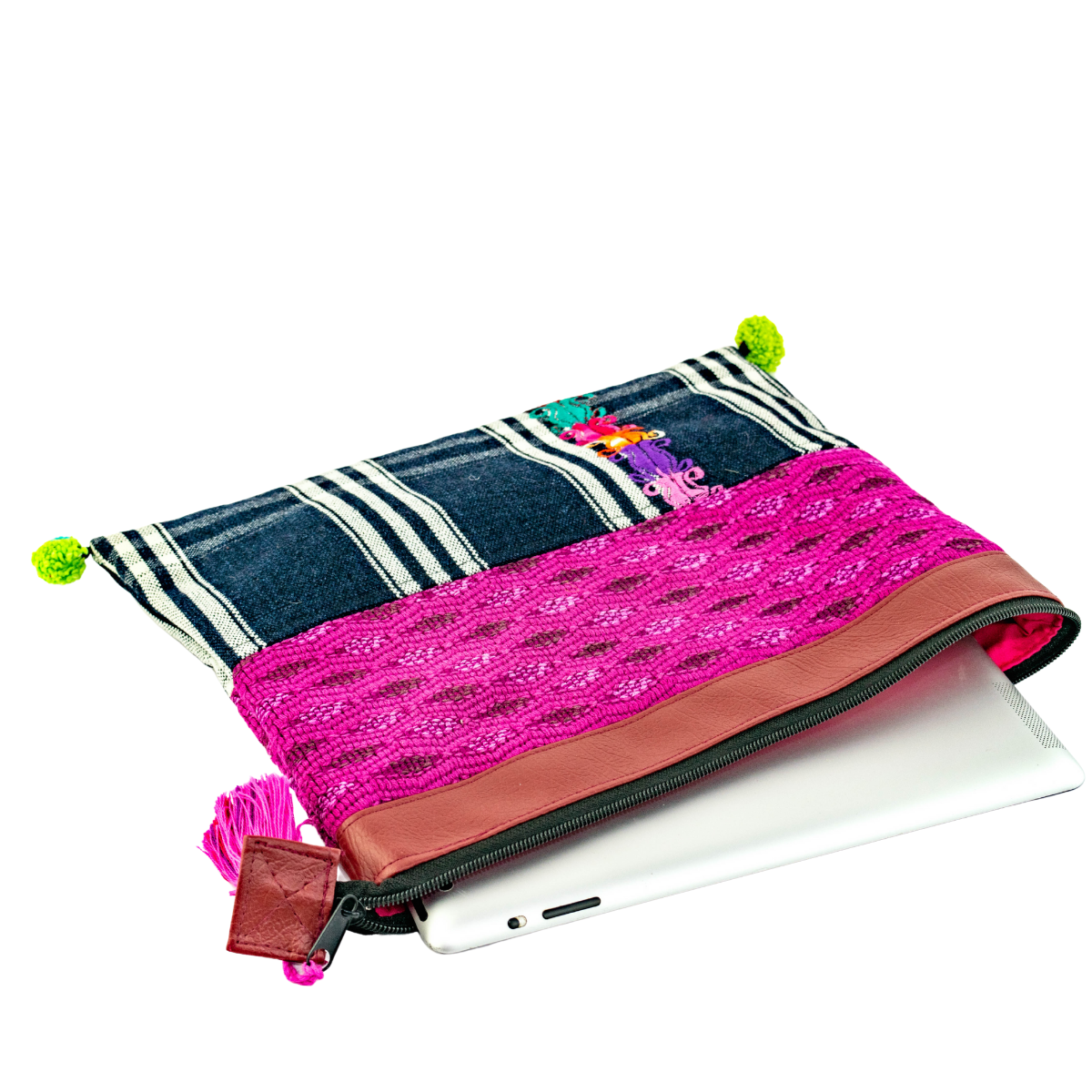 Vegan Leather Up-cycled Embroidered Textile Huipil iPad Case - Guatemala